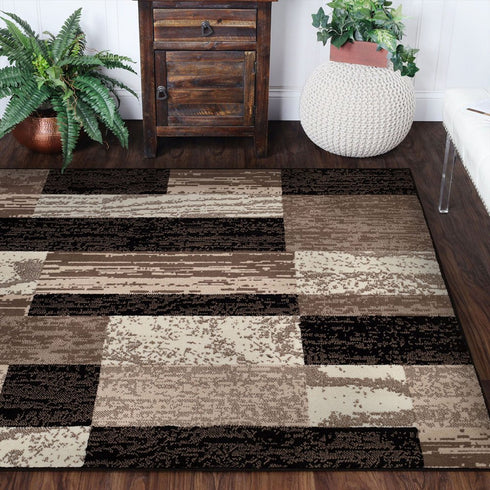 12' Black Brown And Beige Patchwork Runner Rug